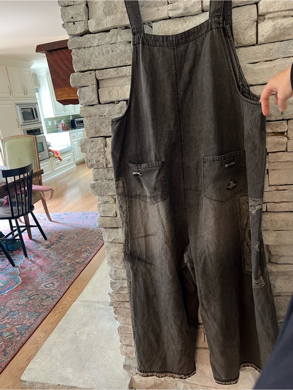 Easel Black Washed Denim Distressed Overalls Size Large - Picture 6 of 12